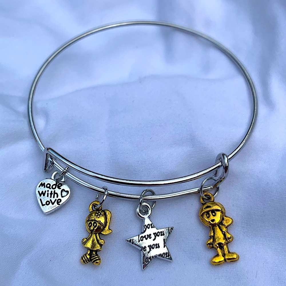 Brand New! Handmade! Adjustable Charm Bangle Bracelet!